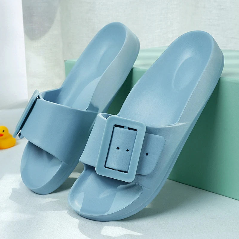Adjustable Buckle Women's Sandals, Non-Slip, Lightweight, Flat-Soled Slip-On Sandals for Outdoor Wear, Beach Sandals, Bathroom S