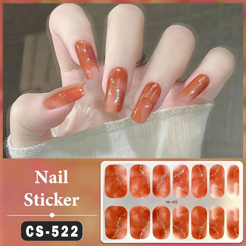 No Baking Lamp Waterproof Nail Wraps Full Cover Nail Stickers Firm And Not Easy To Fall Off 14 Nails/Set Multi Color Nail Patch