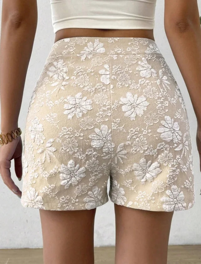 Women's Retro Jacquard High Waist Straight Shorts Summer Breathable Street Casual Hot Pants Versatile Bottoms for Daily Vacation