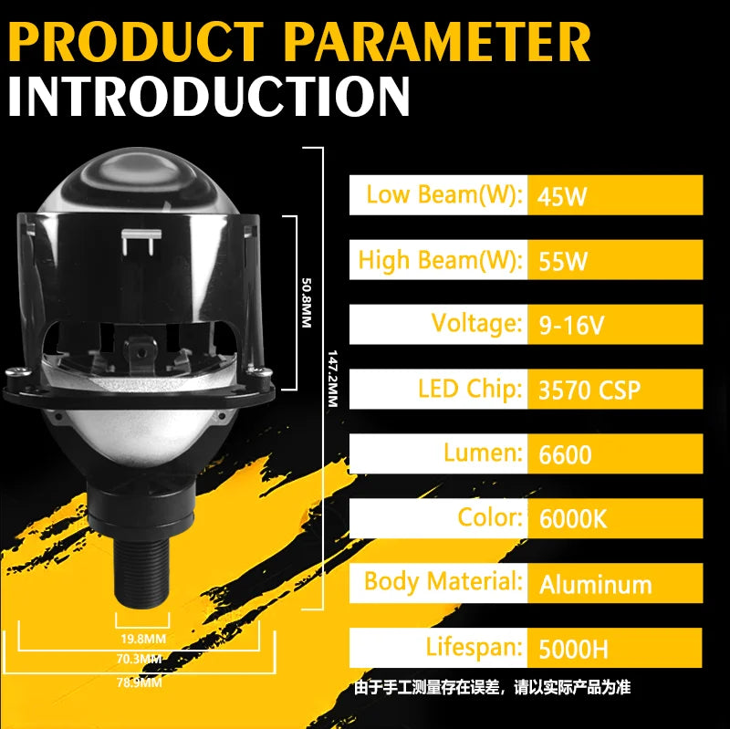 2pcs 2.5 Inch Bi‑LED Projector Lens High Low Beam Car Headlight Retrofit H7 H4 H11 Universal LED Headlamp Waterproof Auto Lamp