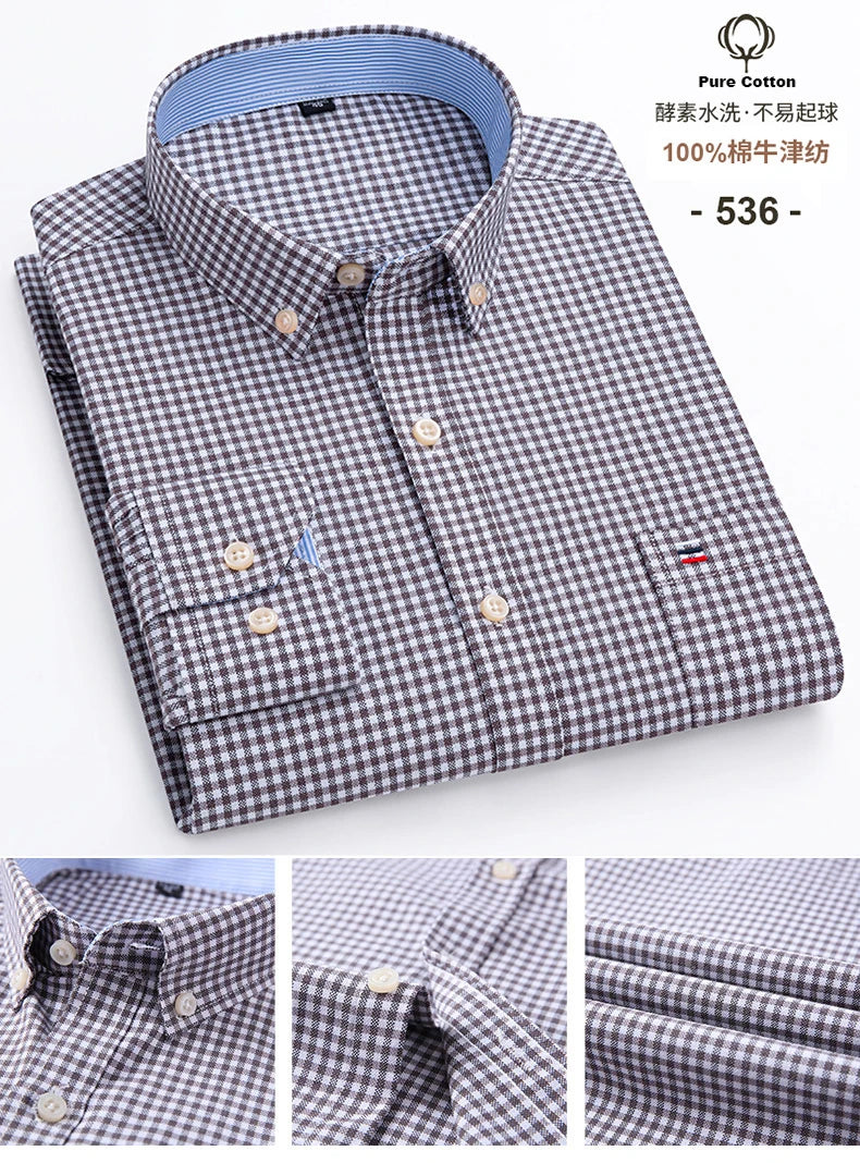 2024 Fashion Men Work Business Brand Shirt Mens Plaid Cotton Casual Dress Shirts Slim Fit Long Sleeve Button Down  Chemise Homme