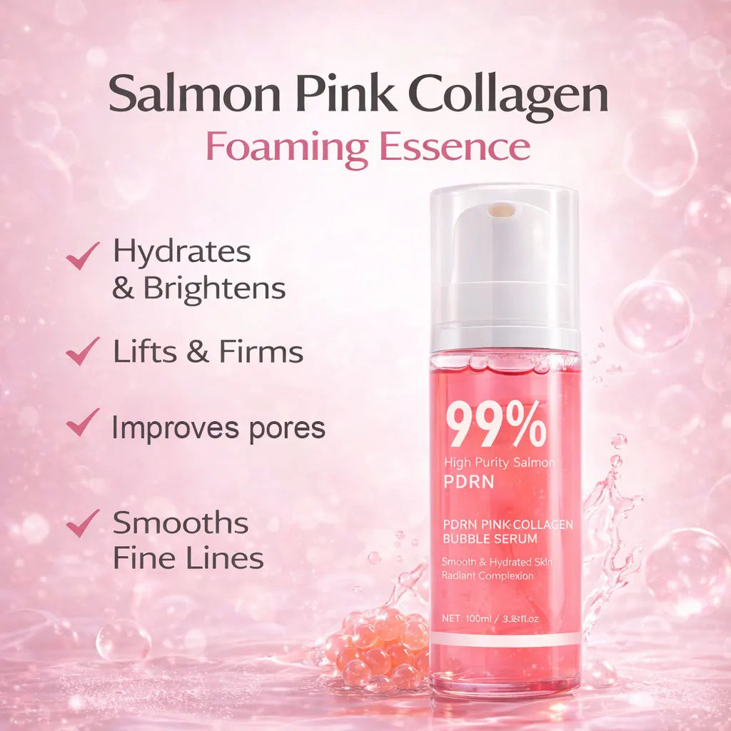 PDRN Pink Collagen Bubble Serum Glow Firming Serum with 99% Purity PDRN & Low Molecular Collagen Lightweight Fast-Absorbing