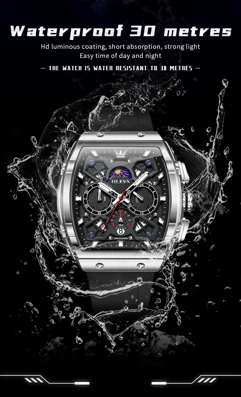 OLEVS 2942 Mens Watch Quartz Watch Multifunctional Chronograph Watches For Men 30M Waterproof Luminous Moon Phase Box Original