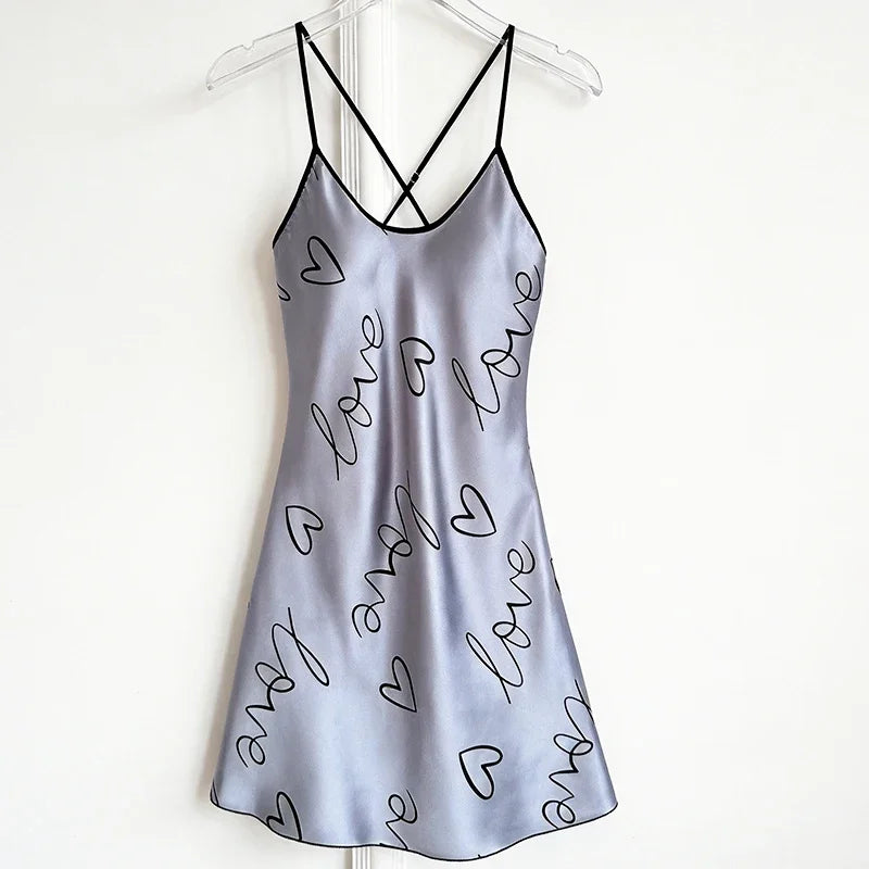 Women's Costume Sexy Short Dress Small Suspenders Printed Pure Desire Wind Girls Casual Comfortable Homewear Robe Nightgowns