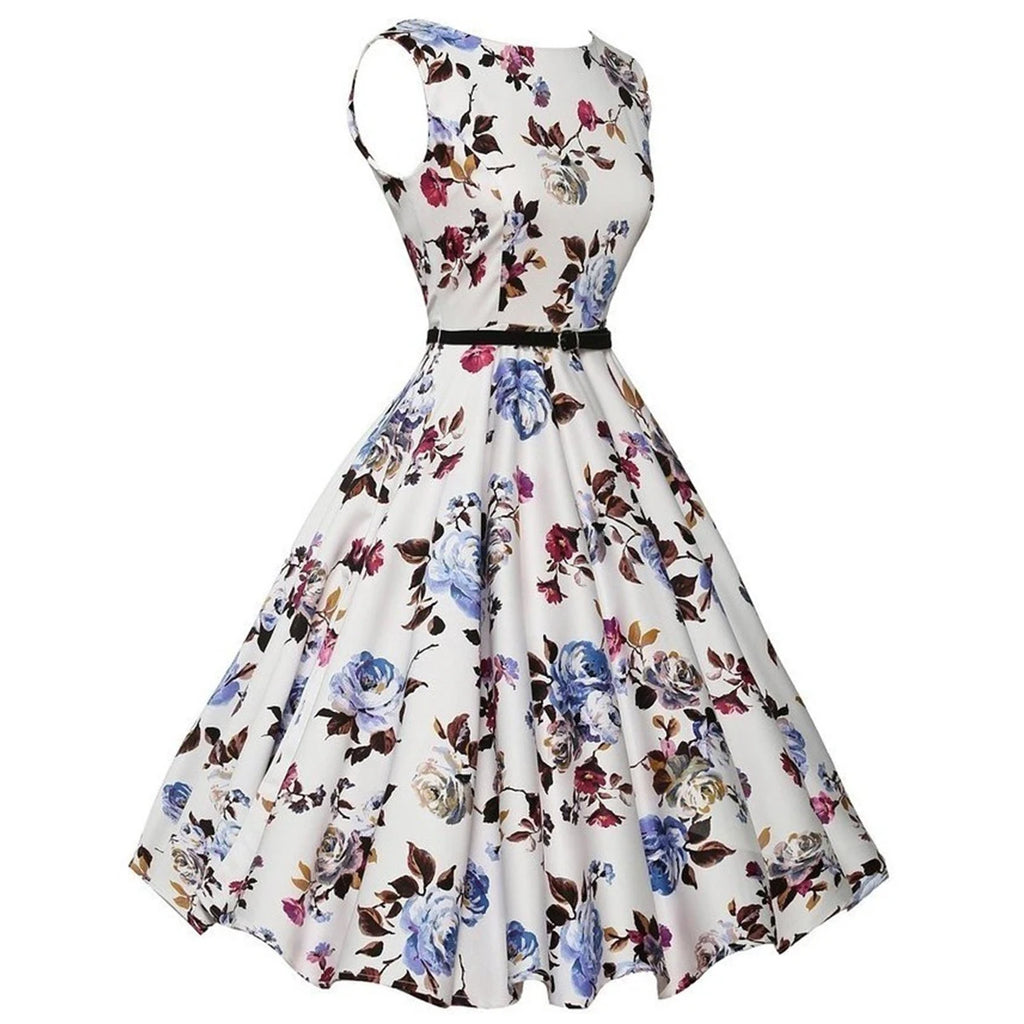 Summer Vestidos Dress Clothing Floral Robe Retro Swing Casual Vintage Rockabilly Dresses