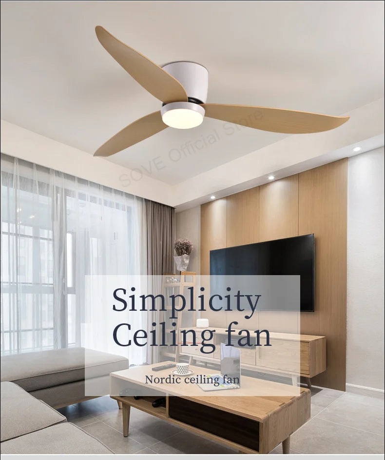 SOVE Modern Led Ceiling Fan Kitchen Living Room Dining Room Household High Air Volume Remote Control Pendant Light