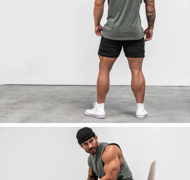 Men Summer Cotton Sleeveless Tank Top Gym Bodybuilding Fitness Running Workout Casual Athletic Sportswear Training Vest Clothing