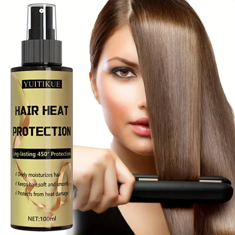 YUITIKUE Hair Heat Protection Spray 100ml - 450°F Shield, Repairs Damage, Deep Moisturizes & Smooths Hair