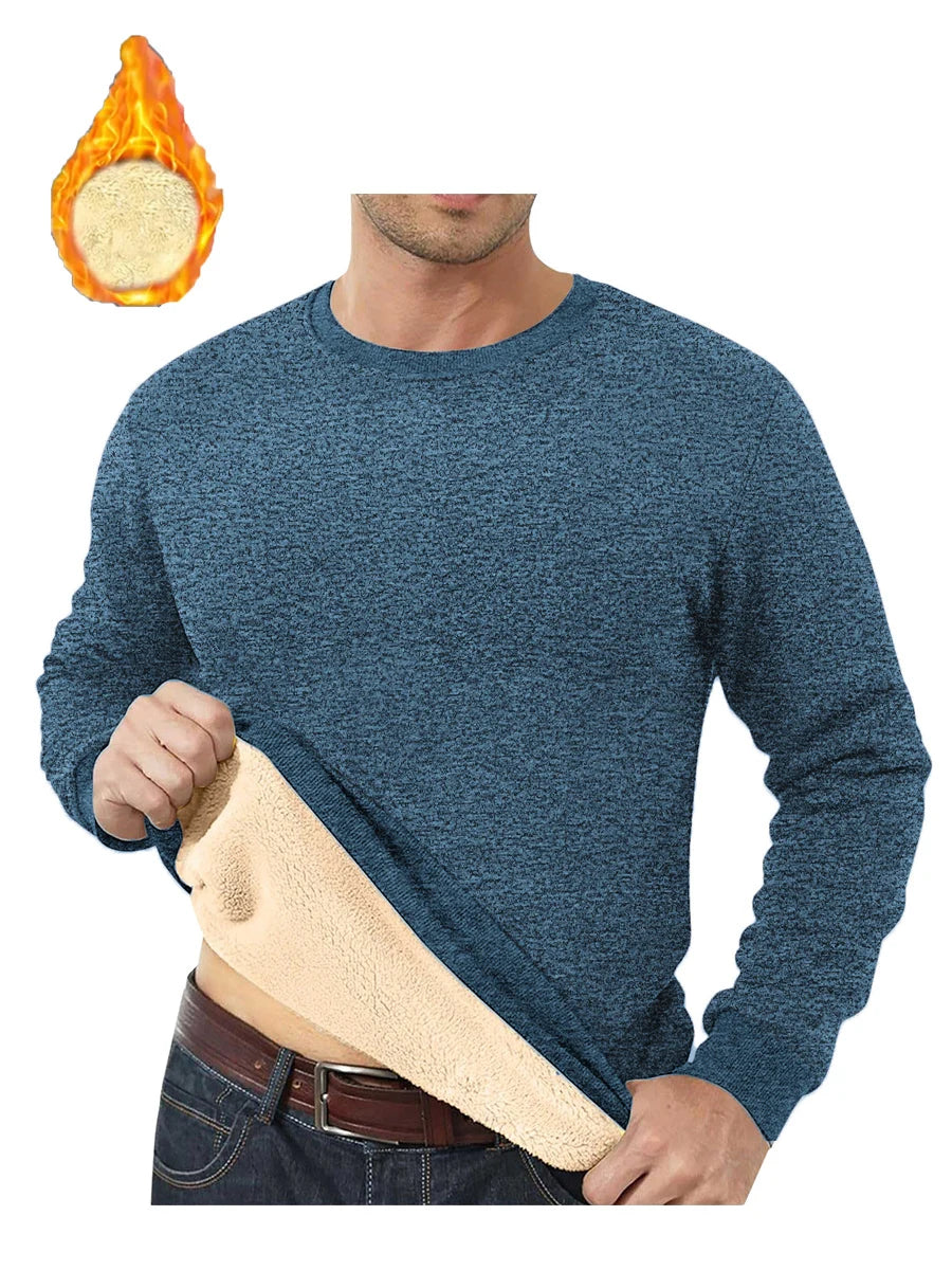 Lamb Fleece Round Neck Top for Men in Winter with Thick and Warm Fleece Hoodie