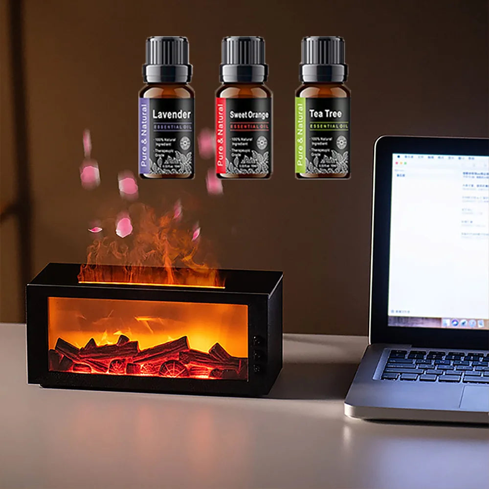 Upgraded Fireplace Aroma Diffuser 7 Color Flame Humidifier Remote Control Timer Auto Off Home Office Aromatherapy Gift