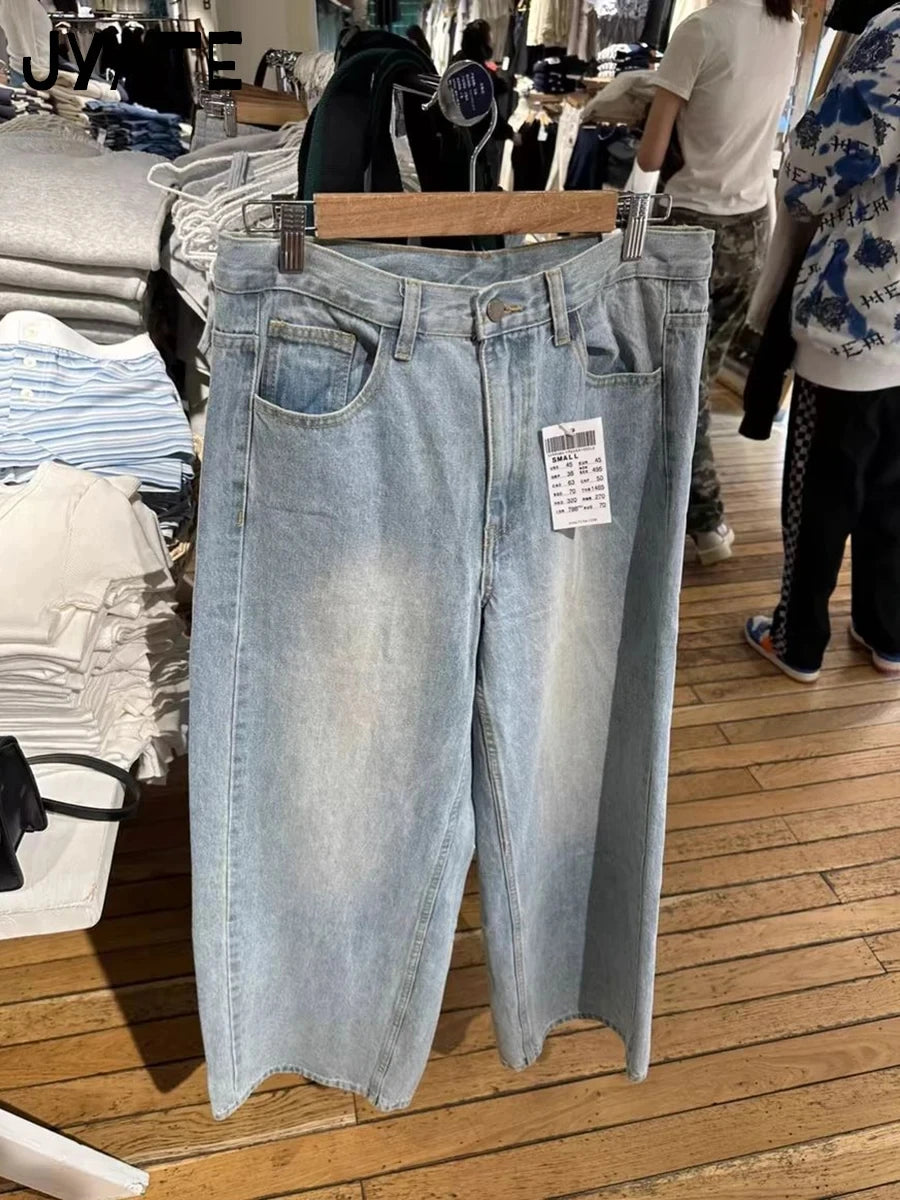 American Vintage Distressed Jeans Women Summer High Waist Pockets Straight Denim Pants Streetwear Loose Retro Baggy Trousers Y2K