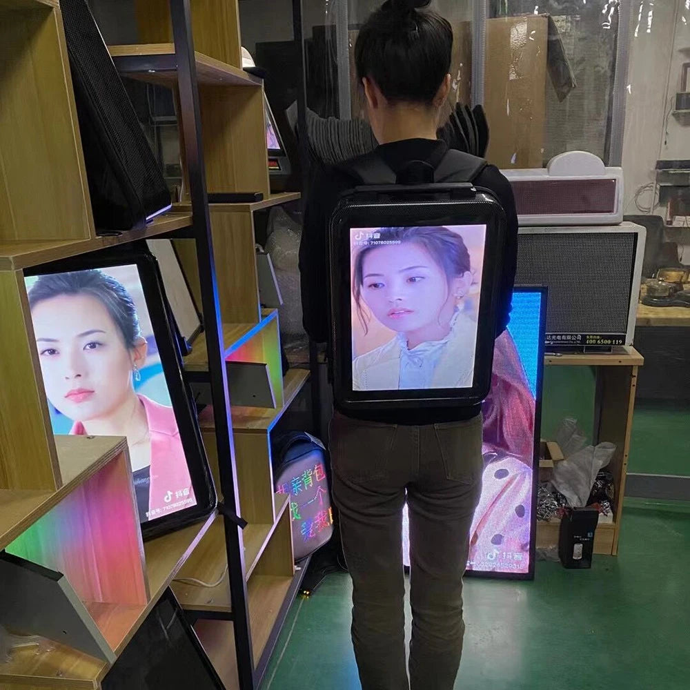 15.4-inch LCD Advertising Machine Backpack, All-LCD Screen with Video & Imagewith Android system Play, Outdoor Marketing Device
