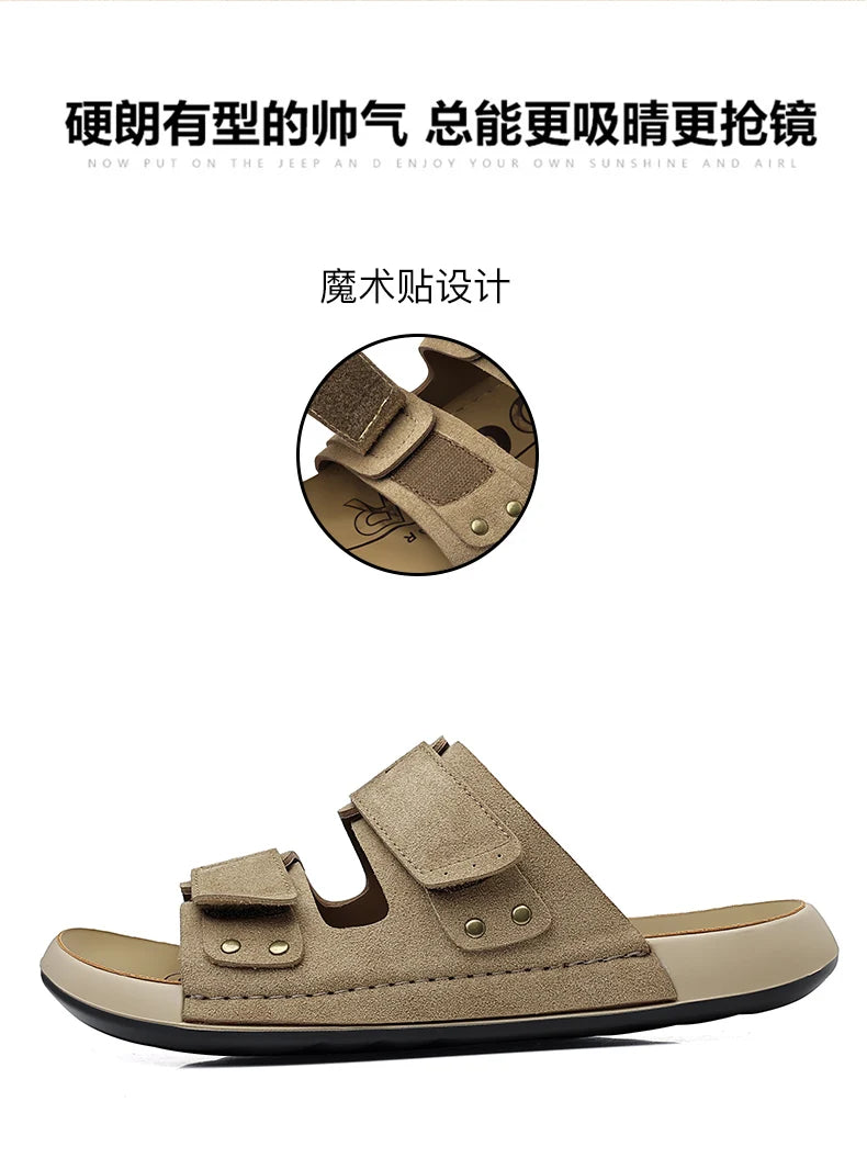 2026 Mens Sandals Slip On Leather Casual Couple Shoes For Men Soft Comfortable Mens Summer Shoes Handmade Men Outdoor Slippers