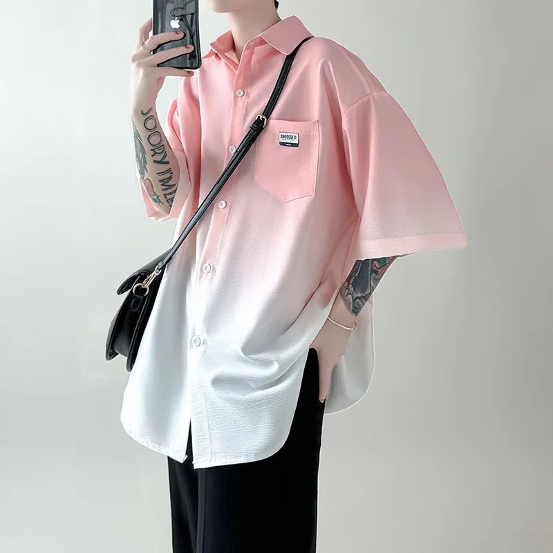 New Shirts for Men Patchwork Graphic T-shirts Men's Clothing Summer Casual Short Sleeved Daily Street Tops Loose Oversized Shirt