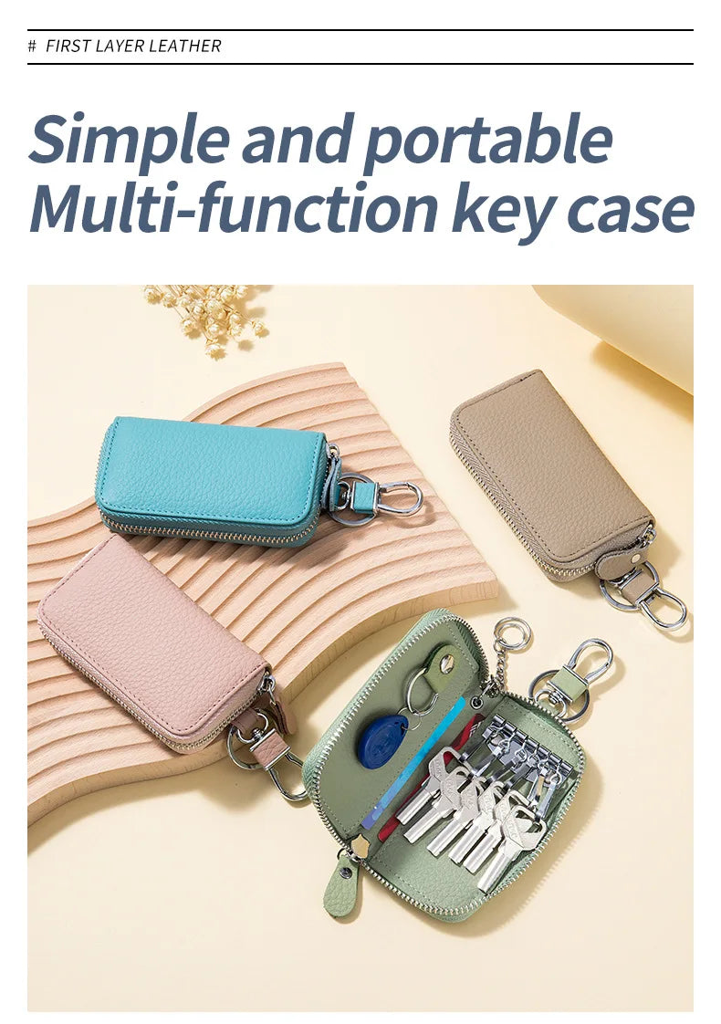 Key Case Multifunctional Zipper Men's Household Key Case Universal Car Keybag Women Leather Organizer Keychain Wallet 10 Color