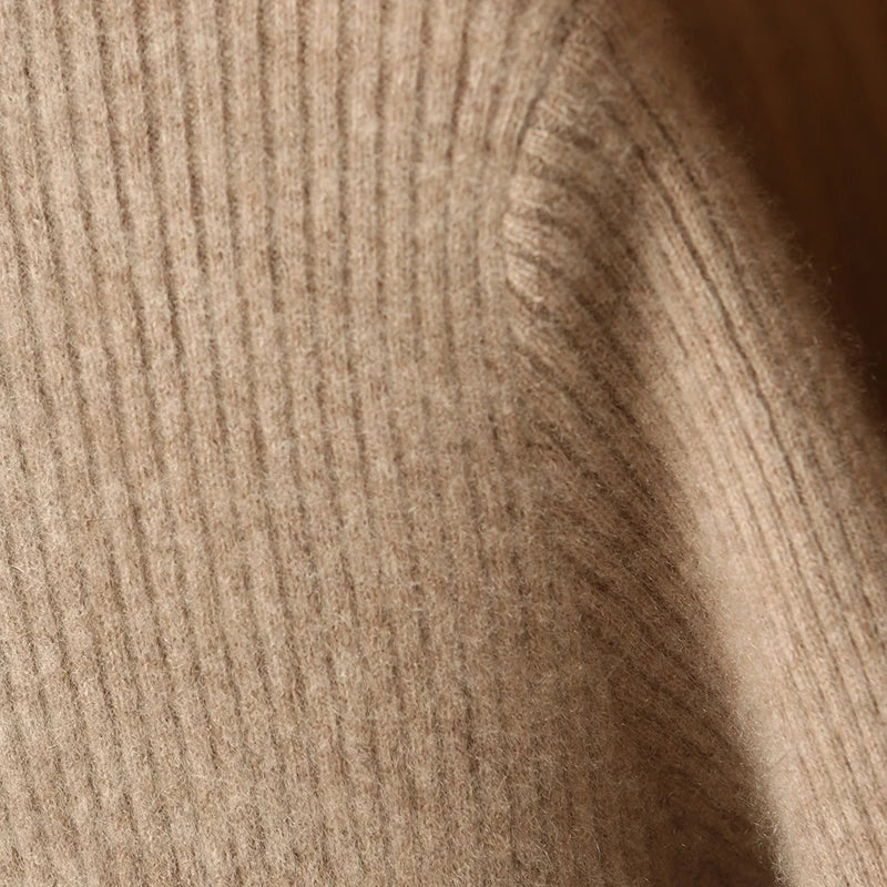 Autumn and winter semi high neck drawstring high elasticity slim fit 100% wool pullover dress, mid length over knee cashmere