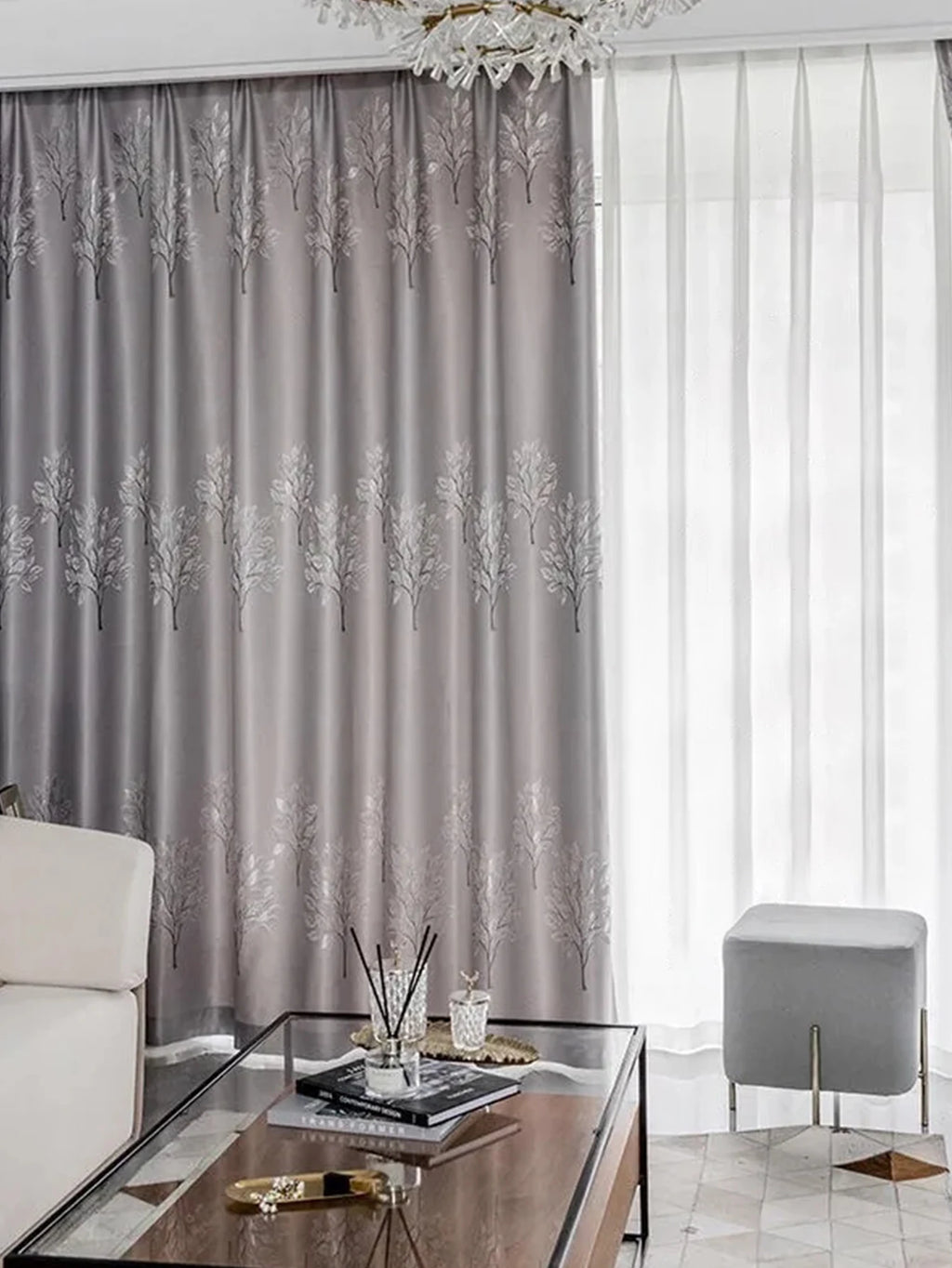 1pc Modern simple thickened jacquard thermal insulation curtain finished modern living room bedroom window