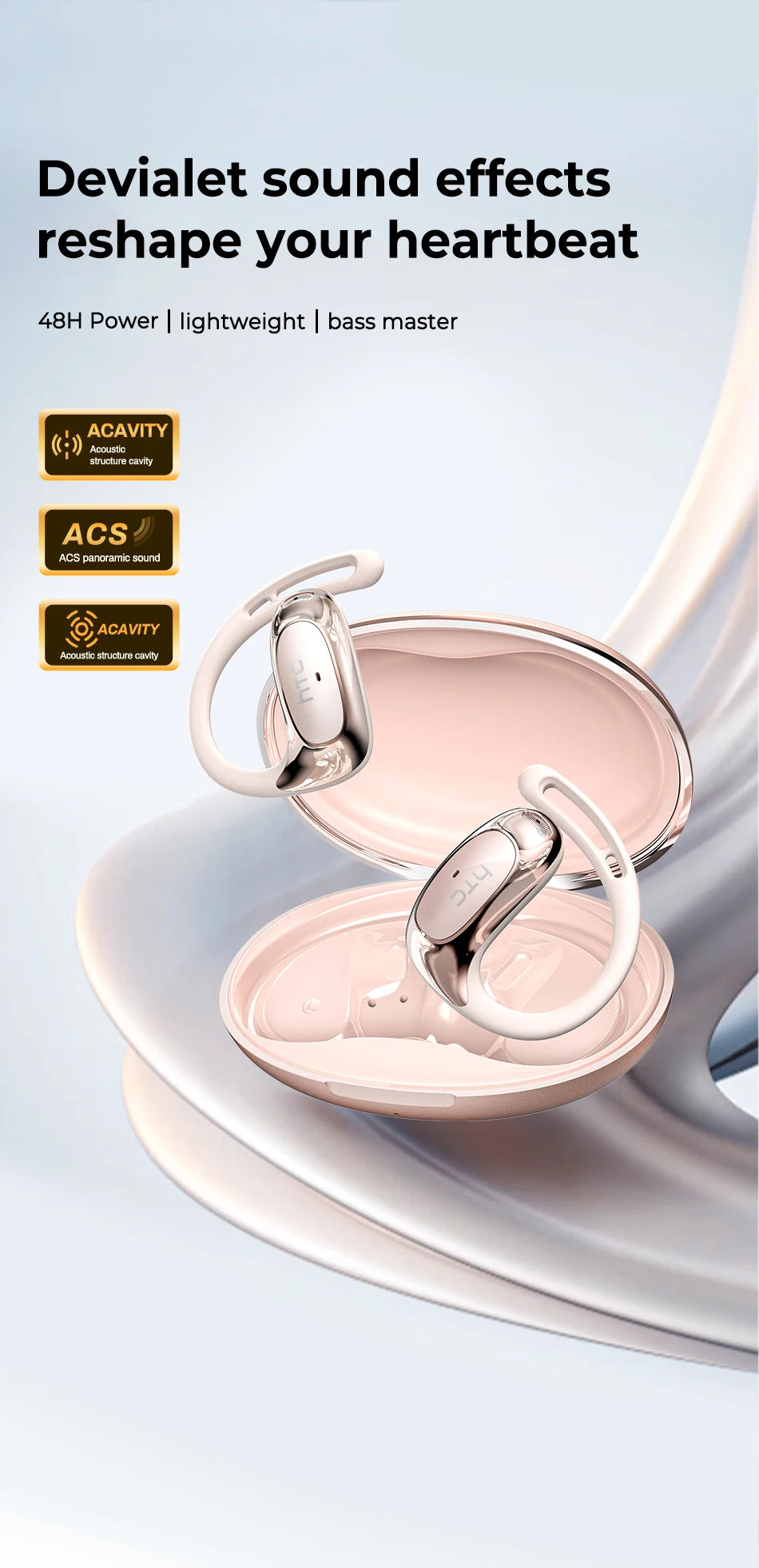 Bluetooth Auricles HTC NE35 2026 AI Real-Time Language Translator Earbuds 134 Languages BT6.0 IPX5 90H Battery Wireless Headset