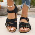 Fashion Buckle Strap Flat Sandals for Women Summer 2025 Casual Outdoor Beach Shoes Woman Lightweight Non Slip Black Cork Sandals
