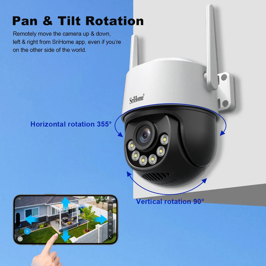 8MP 4K IP Camera 2.4G&5G WIFI Crying Detection PTZ Camera Smart Home Outdoor Camera Surveillance Monitor Srihome Wireless Camera