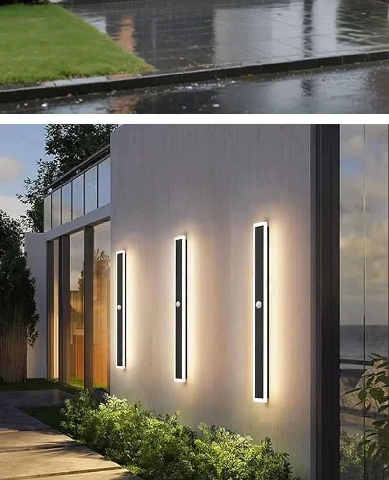 Outdoor Wall Light With Motion Sensor 90v 240v IP65 Waterproof Porch Lamp LED Long Garden Lamps For Villa Garage Lighting