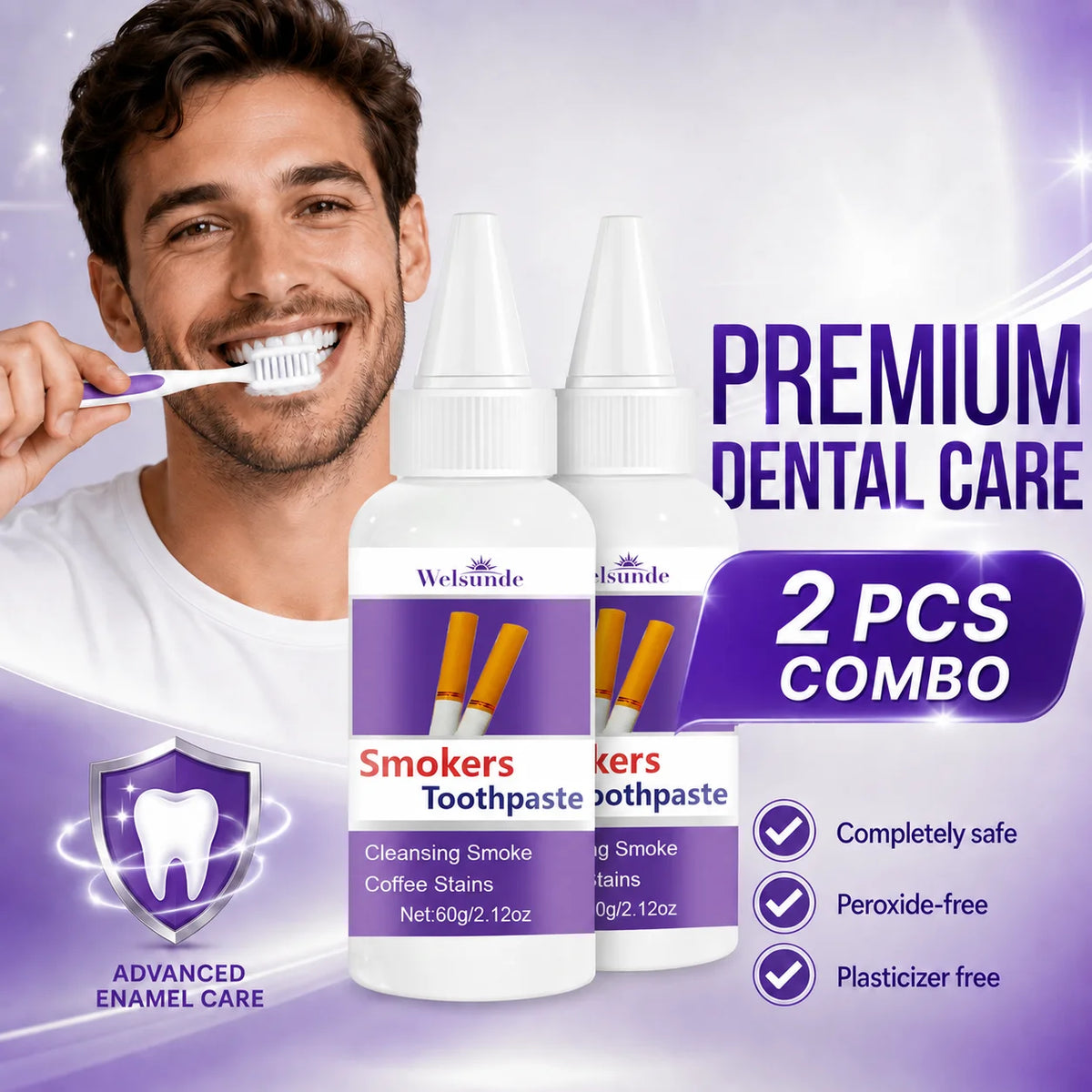2 Packs Whitening Teeth Toothpaste, Gently Reduce Smoke & Coffee Stains, Toothpaste for Deep Cleaning & Brighter Smile, Purple Remineralizing Hydroxyapatite Toothpaste, with Minty Fresh Breath, Gentle on Gums, Ideal Oral Hygi