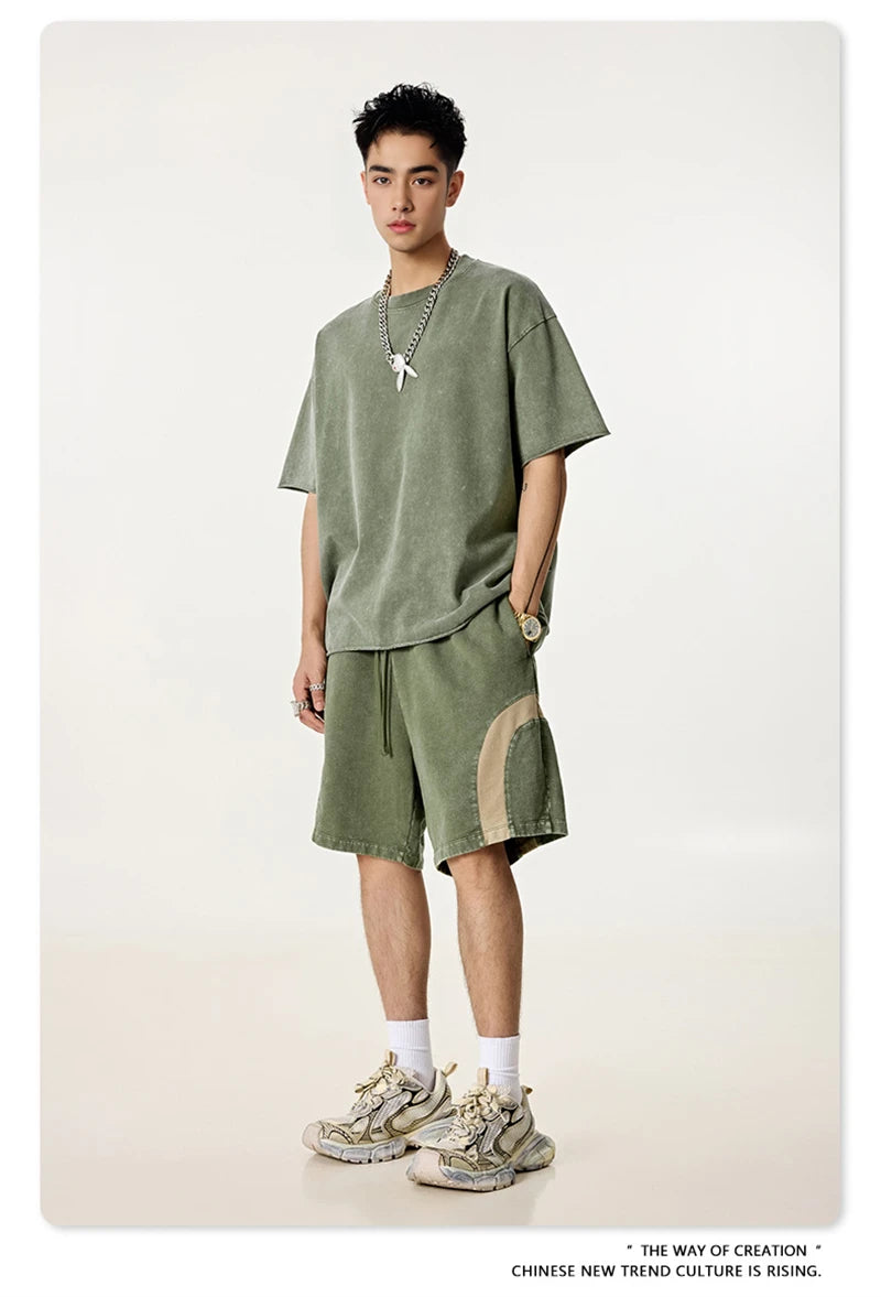 ZODF 2025 Summer Patchwork Washed Cotton Shorts For Men Unisex Retro Y2K High Street Distressed 330gsm Shorts Streetwears HY1057