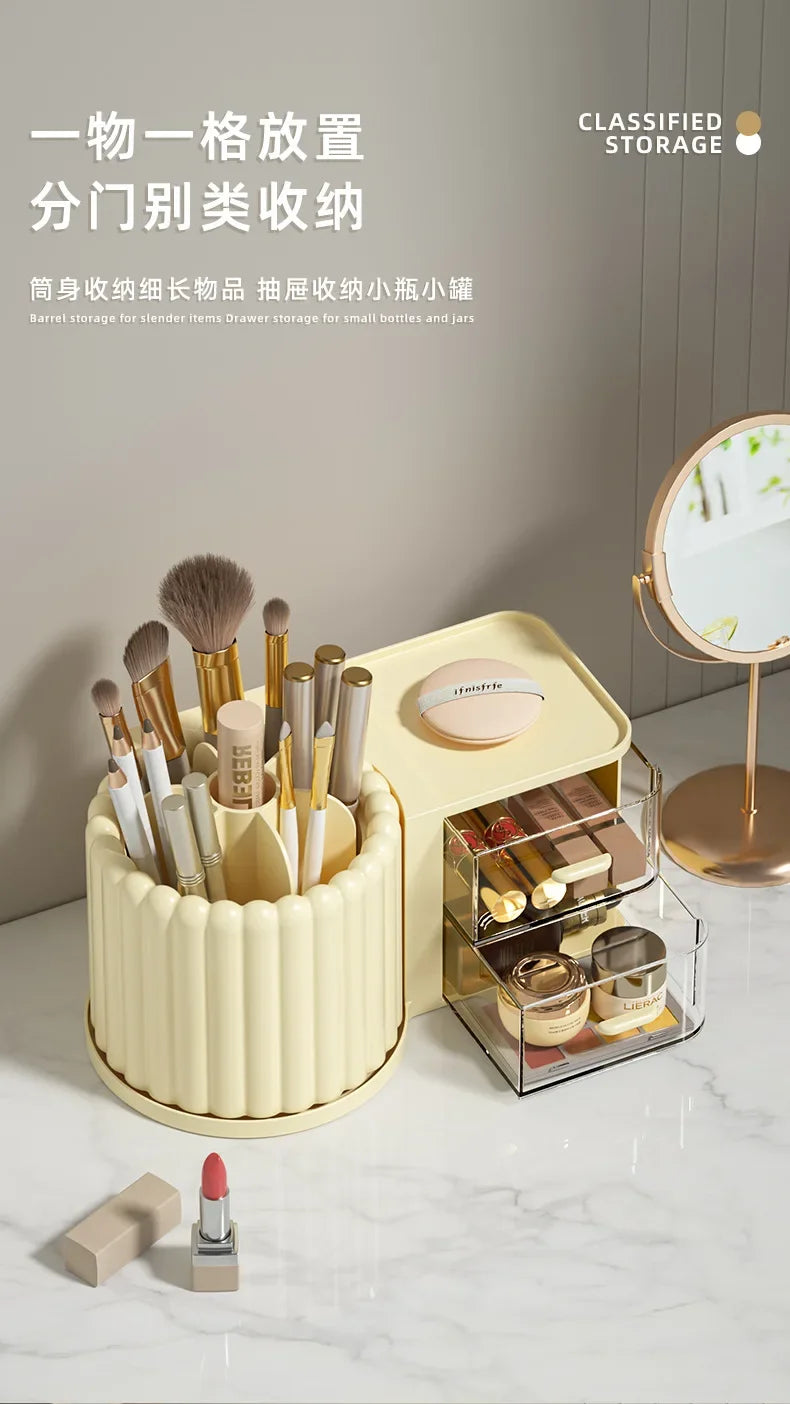 360 Rotating Makeup Desktop Cosmetic Storage Box Organizer Large Capacity for Bathroom Portable Lipstick Makeup Brush Pen Holder