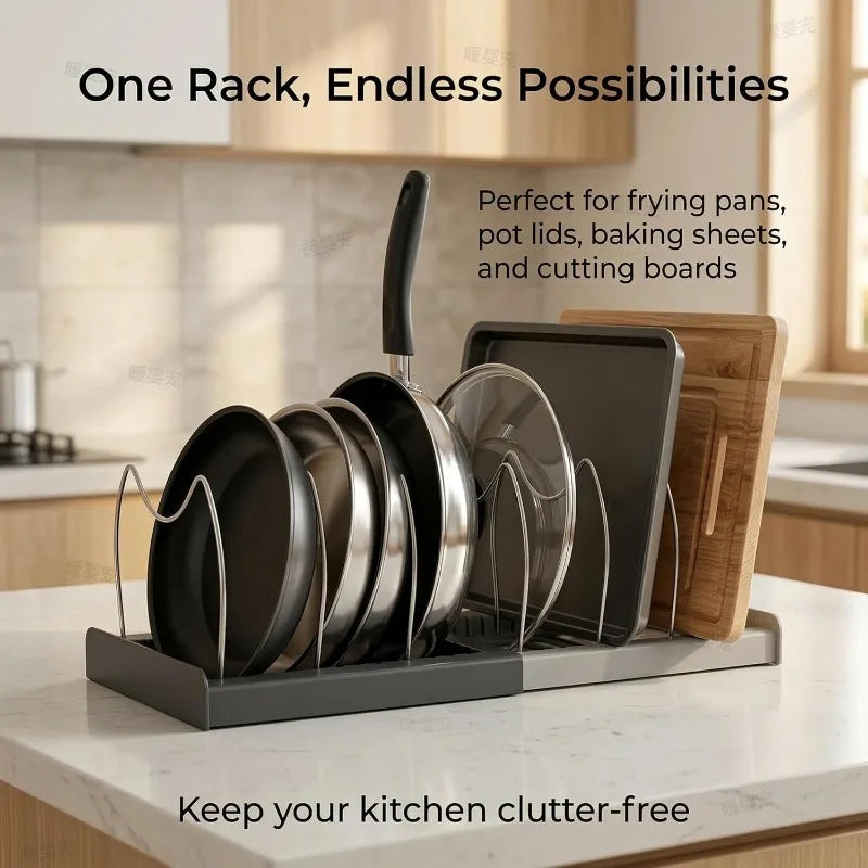 Kitchen Cabinet Rack 7grid Pans Organizers Expandable Stainless Steel Storage Rack Cutting Board Drying Cookware Shelf Dish Rack