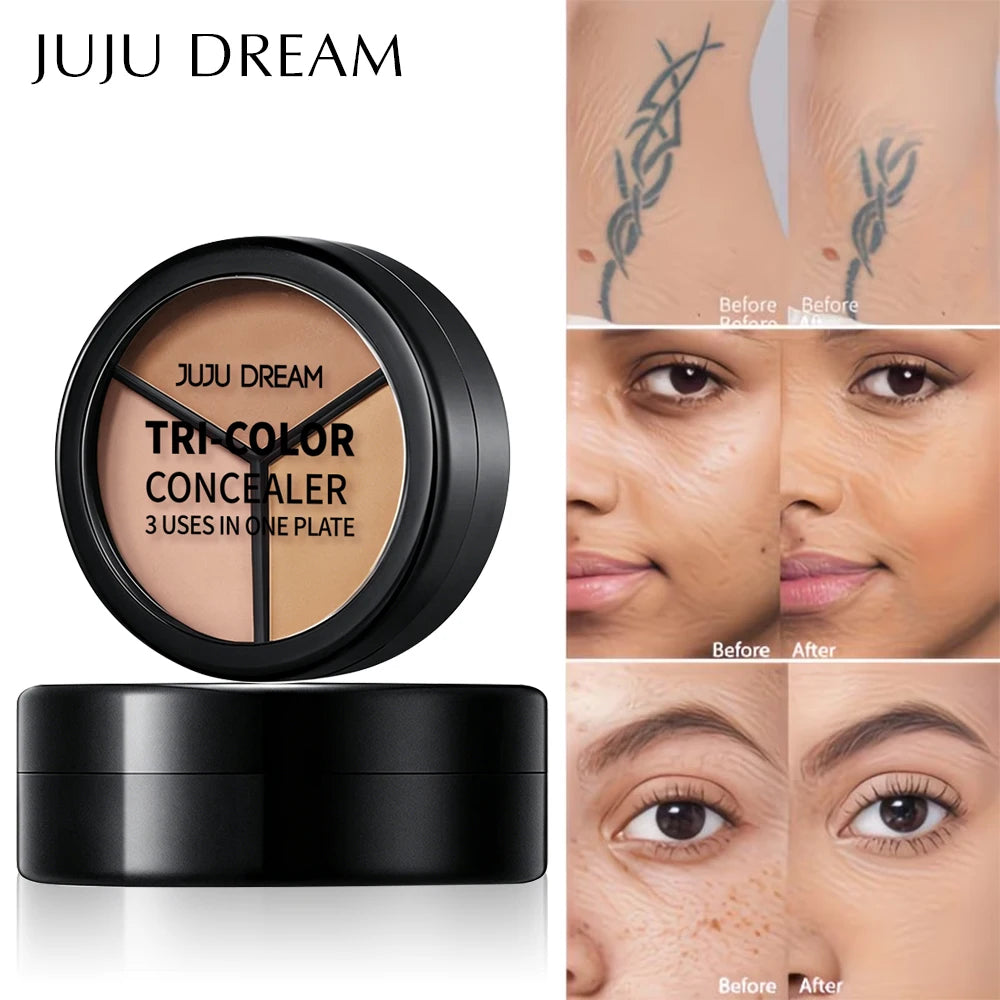 Professional Concealer Palette 3 Shades, Full Coverage Dark Circle Corrector, Face Makeup for Flawless Skin