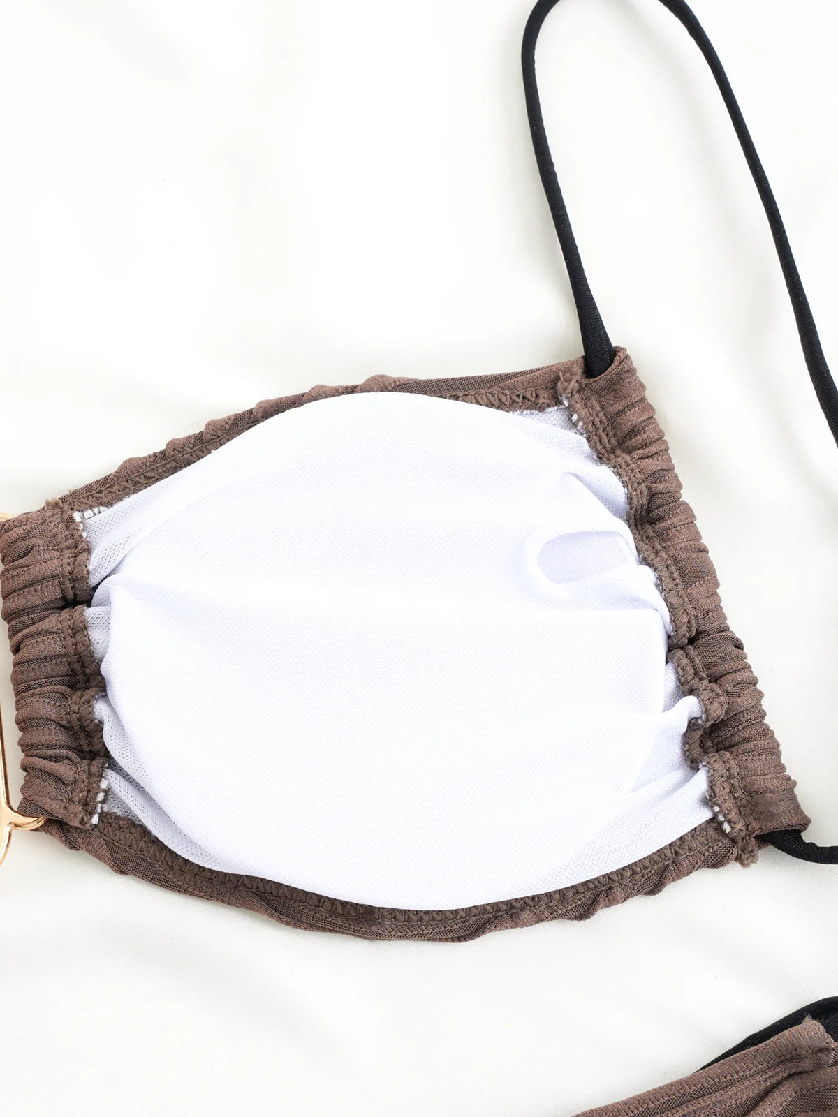 Color Block Ruched Bikini Swimsuit Thin Shoulder Straps Square Metal Ring Bikini Top Multi Strap Brief Fashion Bathing Suit