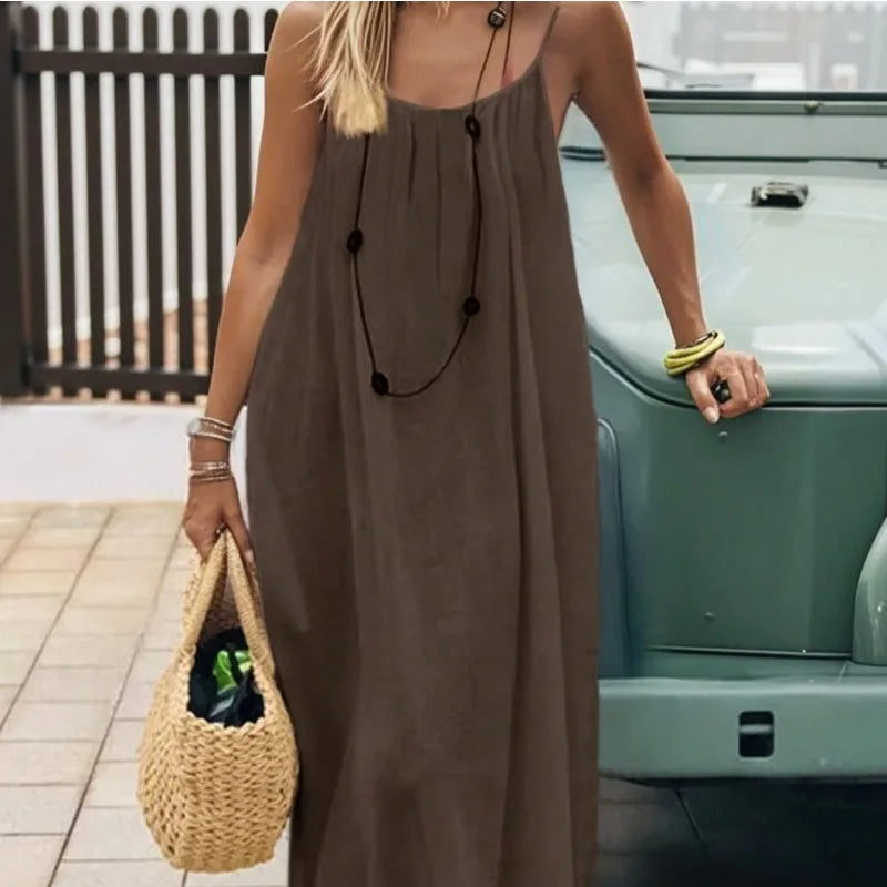 Women Backless Loose Sling Nightgown New Spaghetti Strap Home Wear Casual Lounge Dress