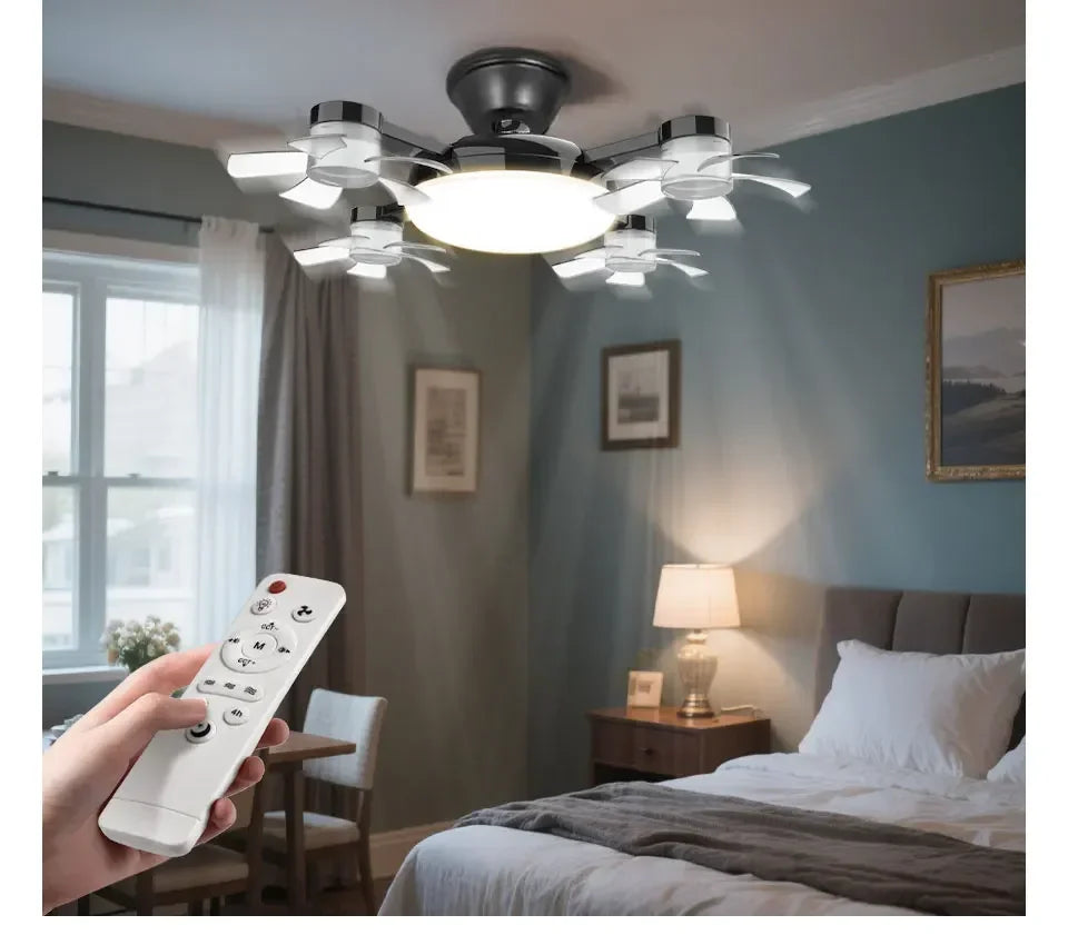 E27 Fan Light 2-in-1 60W  Drone Design Ceiling Fan Light with Remote Control AC85-265V Fan Lighting Bulb for Home Restaurant