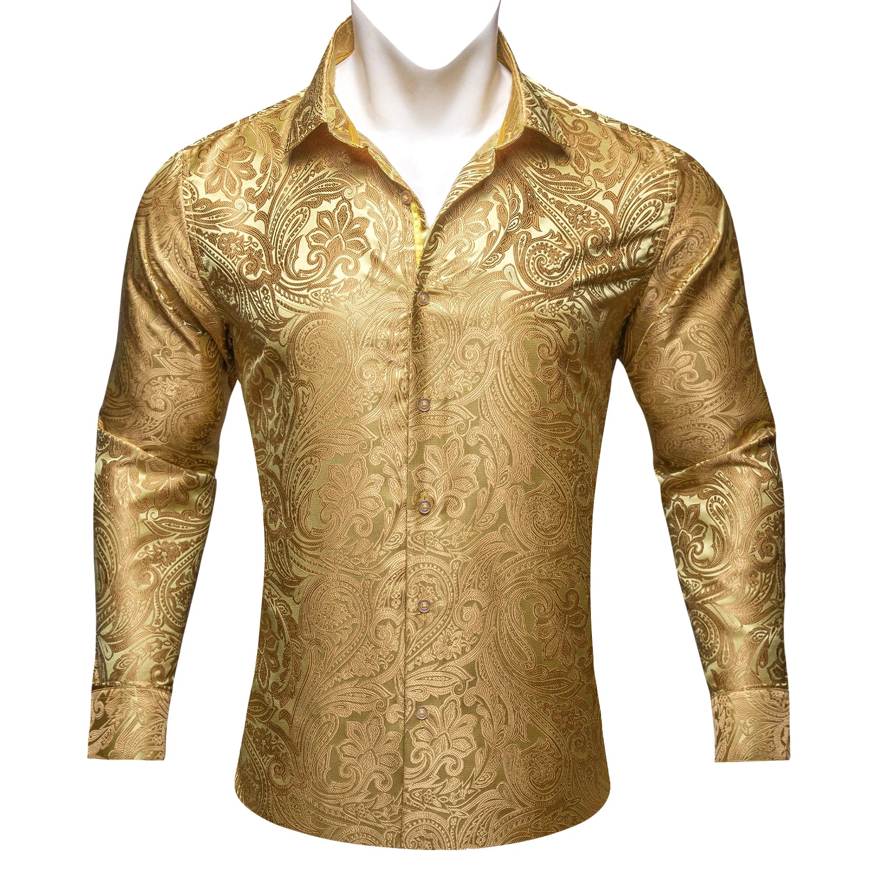 Barry.Wang Luxury Silk Mens Shirts Jacquard Floral Long Sleeve Formal Casual Breathable Male Blouses Wedding Business Prom Gift