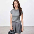 SENTUBILA Solid Color Women's T-shirt 2025 Spring Summer Fashion Embroidery Knit Basic Crewneck Short Sleeve Tops 152T59063