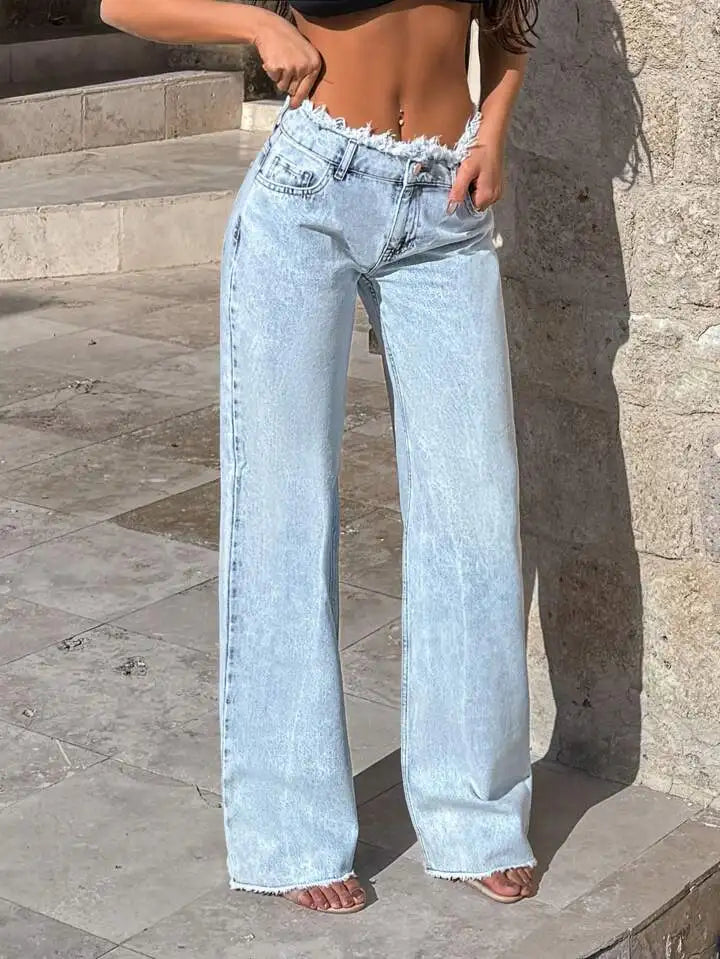 Women's Jeans Design Niche Raw Edge Jeans For Women, High Waist, Slim And Drapey Pants, Wide Leg Pants, Floor Mopping Long Pants