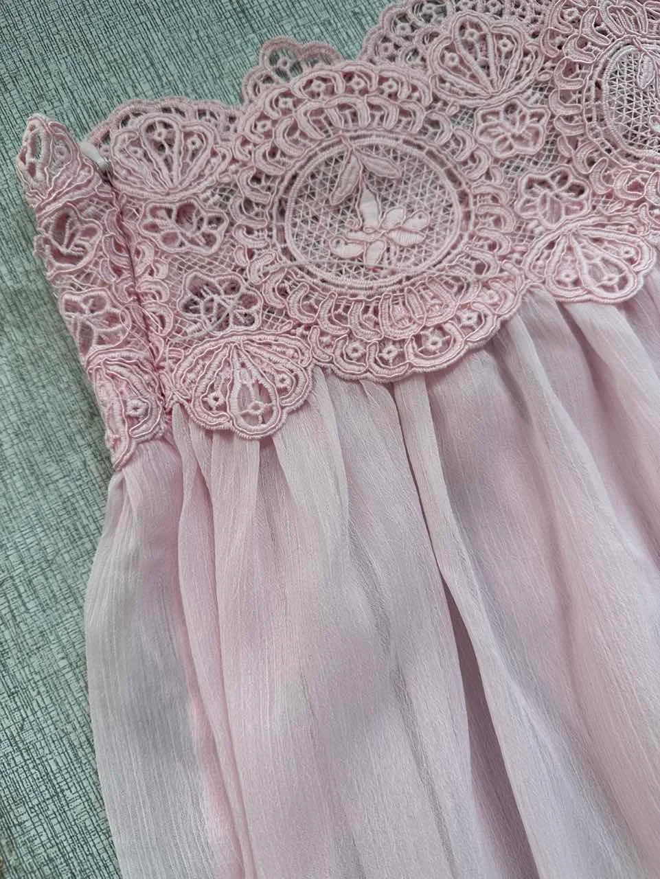 Tie Strap Women's Hollow Floral Lace Two Piece Set Ruffle Crop Camisole High Waist Lace Waist Sheer Textured Wide Leg Long Pant