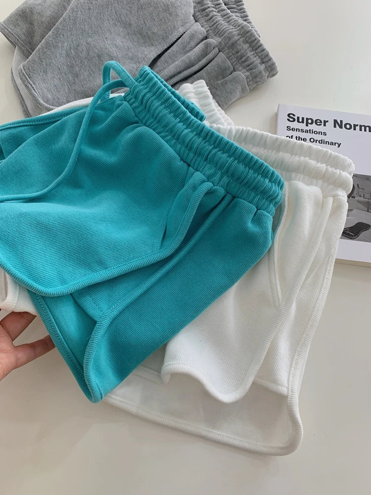 New2026 Women's Summer Casual Loose Drawstring Sports Shorts Elastic High Waist Fitness Running A-line Shorts Leisure Home Pants