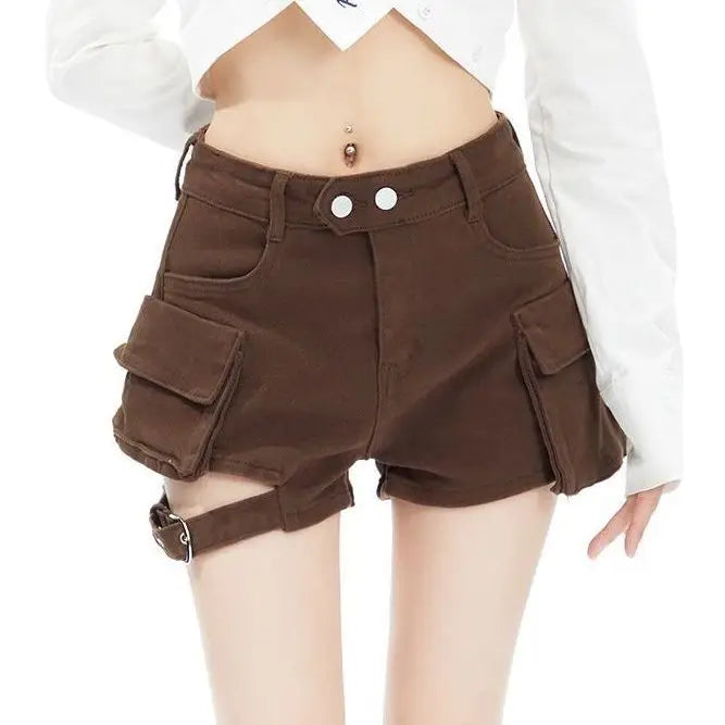 High Waisted Cargo Shorts Khaki Chic Pockets Jeans Shorts Sexy Girl Summer Clothes for Women Denim Shorts Harajuku