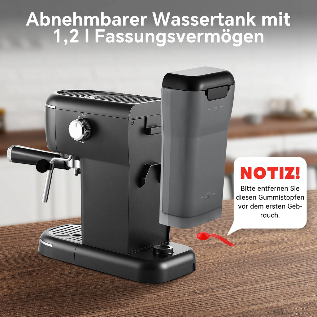 15 Bar 1.2L Removable Tank, Compact Cappuccino/Latte Maker, Stainless Steel, 1100W, Black Espresso Coffee Maker Machine