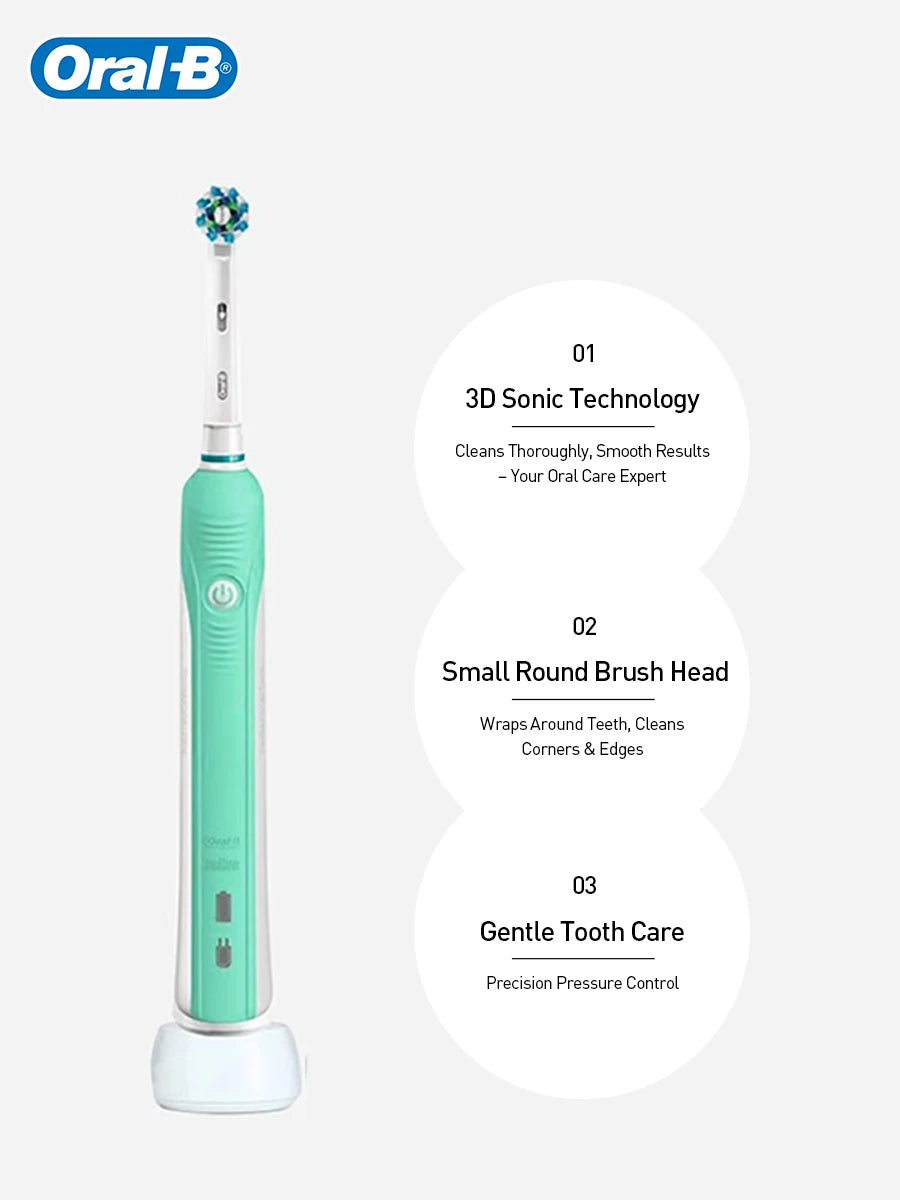 Oral-B Pro600 3D Electric Toothbrush IPX7 Waterproof Smart Timer Pressure Sensor Inductive Charging Adult Rechargeable Toothbrus