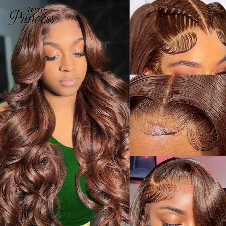 30 Inch Chocolate Brown Body Wave Lace Front Wig Transparent 13x6 HD Lace Frontal Wigs 13x4 Preplucked Colored Human Hair4x4 5x5