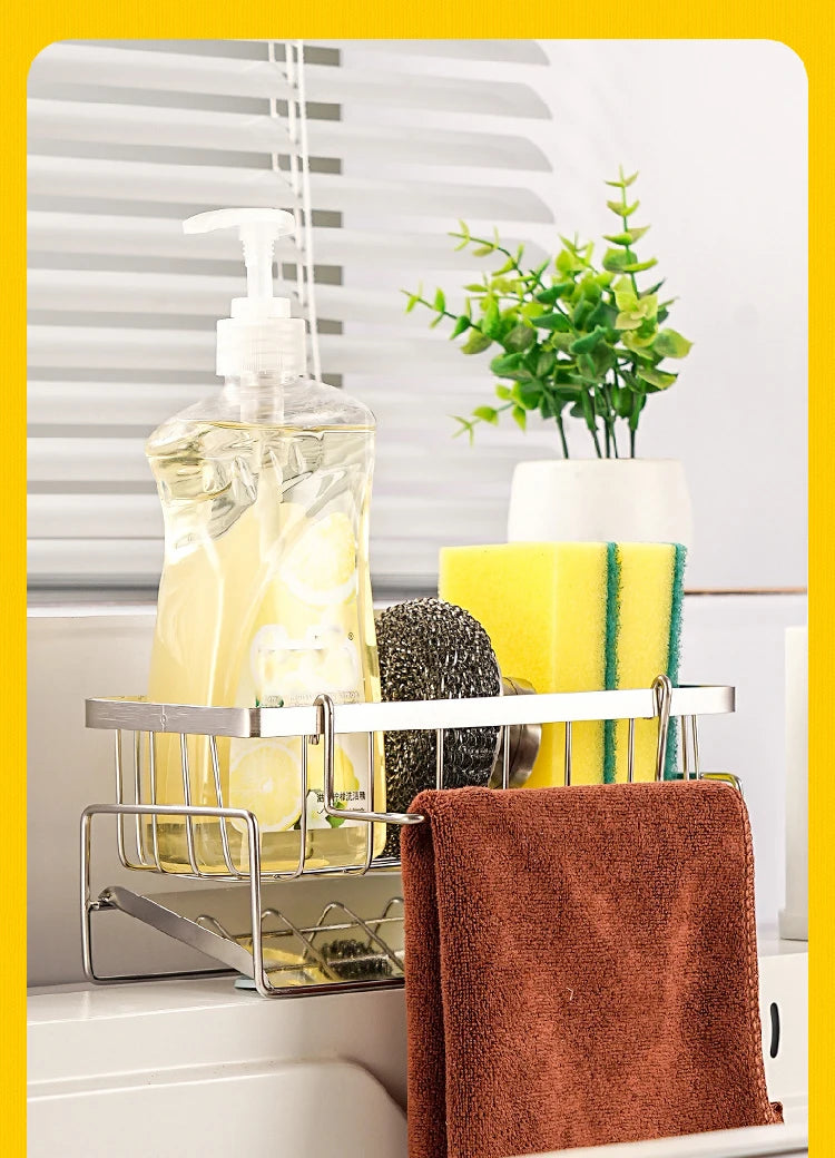 Kitchen Sink Drain Rack Organizer Kitchen Multifunctional Stainless Steel Drain Rack for Sponge Cleanser Organizer