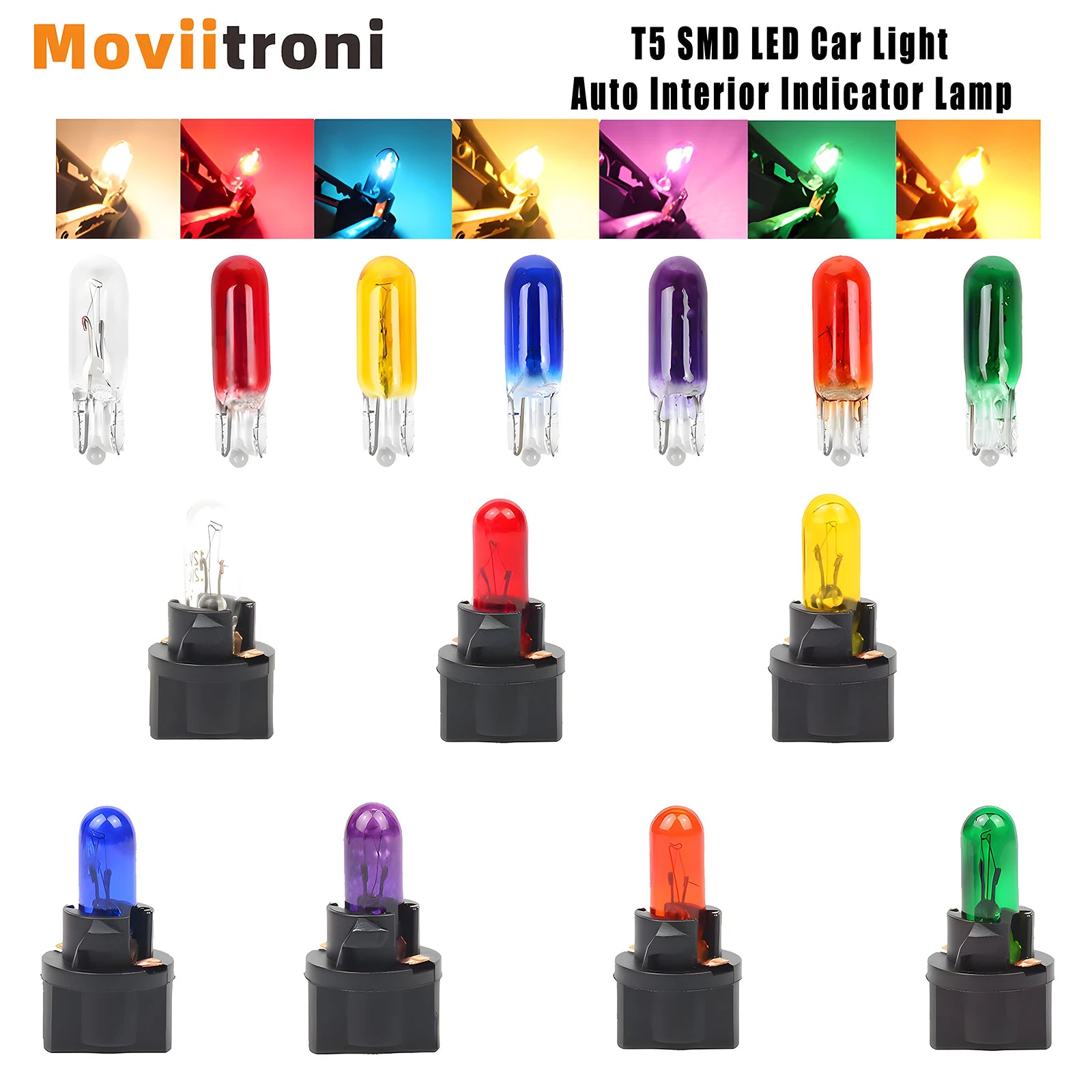 5Pcs T5 SMD LED Car Light Automobiles Light-Emitting Diode Instrument Gauge Dashboard Bulbs Auto Interior Indicator Lamp