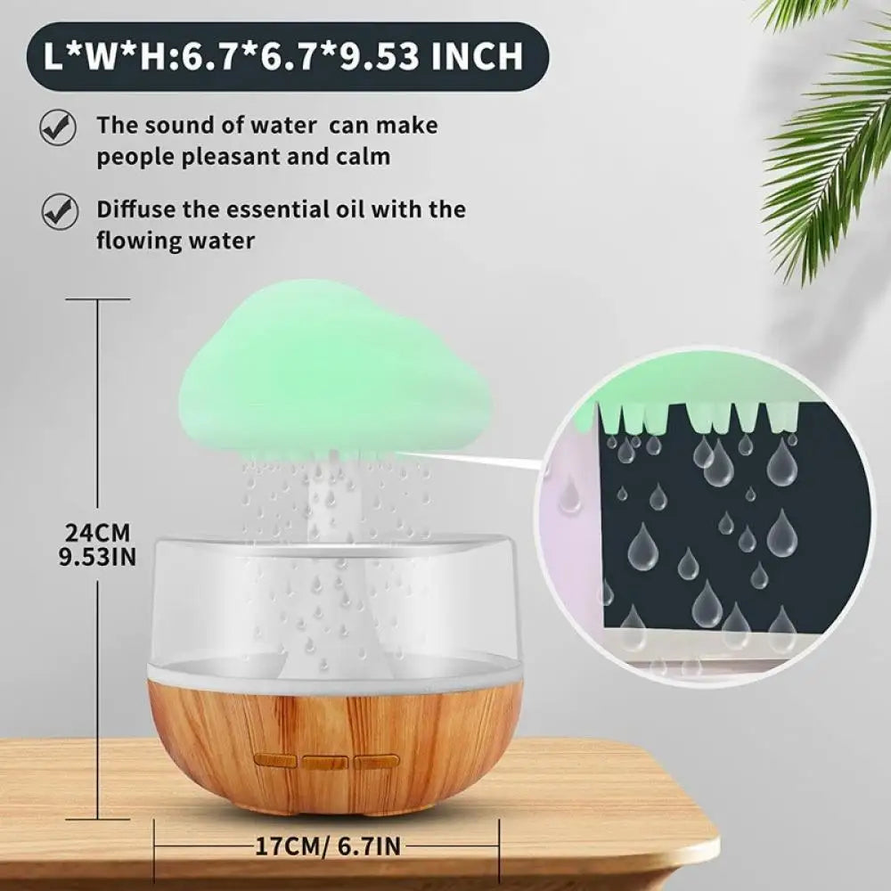 Rain Cloud Humidifier Rain Colorful Mushroom Cloud Raindrop Atmosphere Lamp Night Light Essential Oil Small Aromatherapy Machine