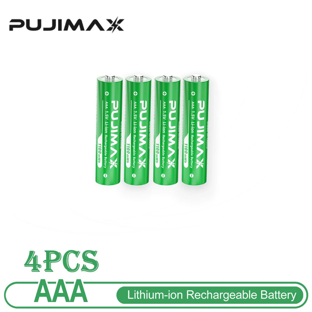 PUJIMAX Lithium-Ion Rechargeable Battery High-Capacity 1.5V 4255mWh AA&1100mWh AAA Battery for Remote Control Mouse Electric Toy