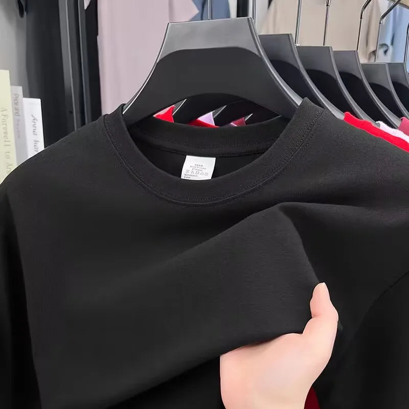 Summer 100% Cotton Men's T Shirt Bottoming Basic Fashion Short Sleeve Loose Tops Tees 230g/㎡