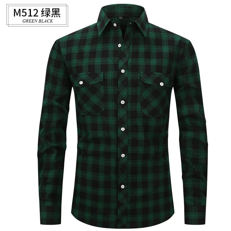Men's long sleeve shirt ground wool plaid comfortable casual spring summer autumn high quality slim-fit free ironing fast