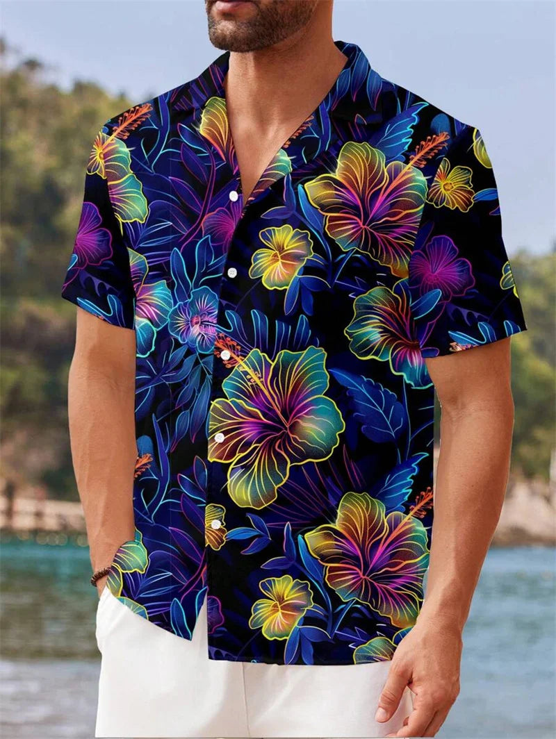 Parrot print tropical Hawaiian shirt men's casual short sleeved button down holiday beach shirt men's loose clothing
