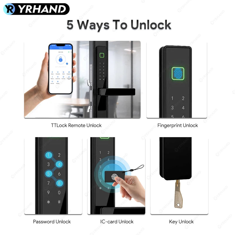 Smart Fingerprint Door Lock 34mm Ultra Narrow No Drilling Replacement TTLock App Anti Peep Password IC Key For Sliding Doors